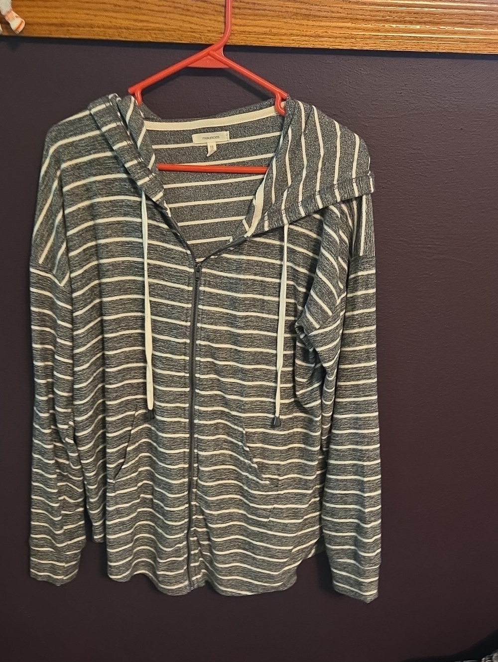 Maurices Men’s Hooded Zip Striped Sweater - Gray & White